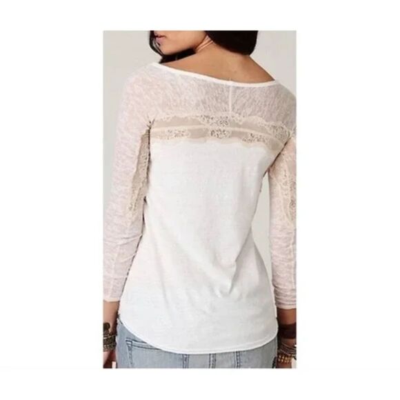 Free People We the Free Long Sleeve Burnout Baseball Tee Lace Top Small - Picture 9 of 9